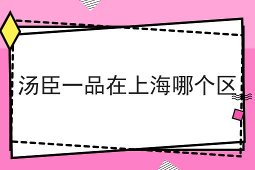 汤臣一品在上海哪个区